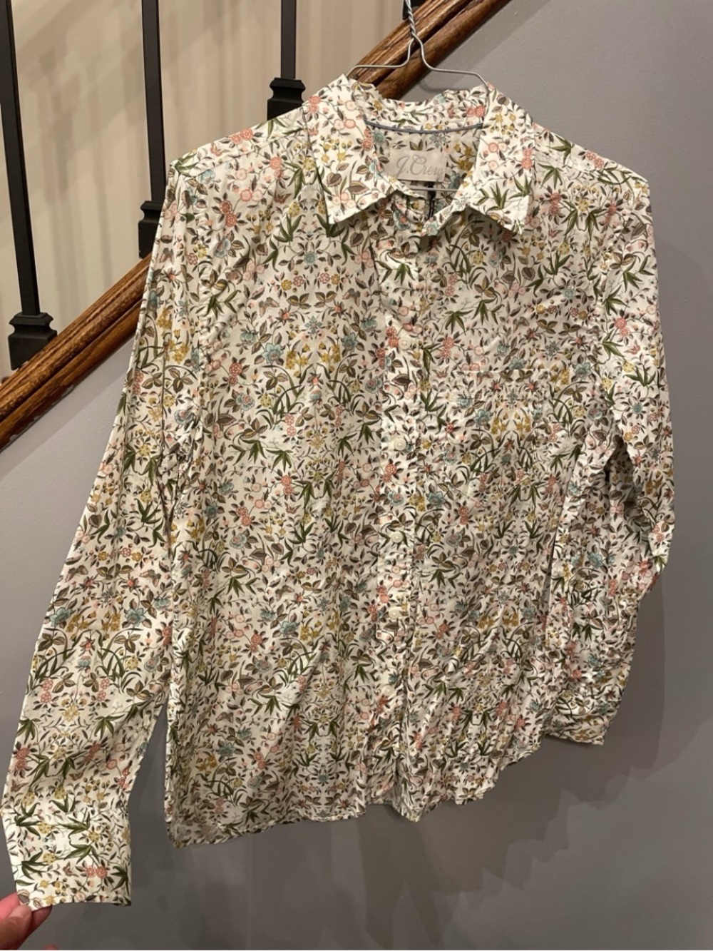 J. Crew Floral Button-Up Blouse in Cream with Multicolor Floral Print